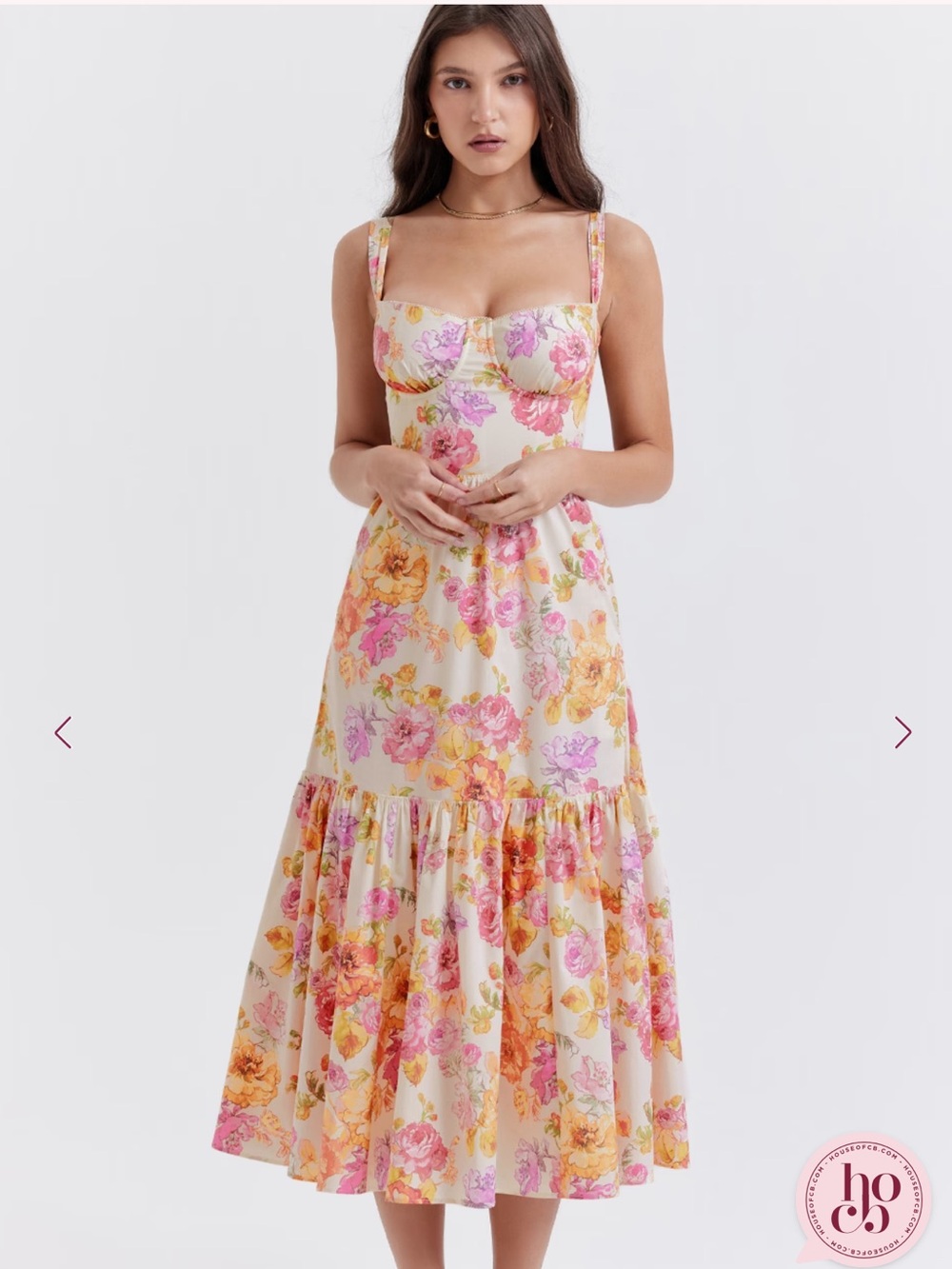 House of cb Elia Midi Dress in Pink & Yellow